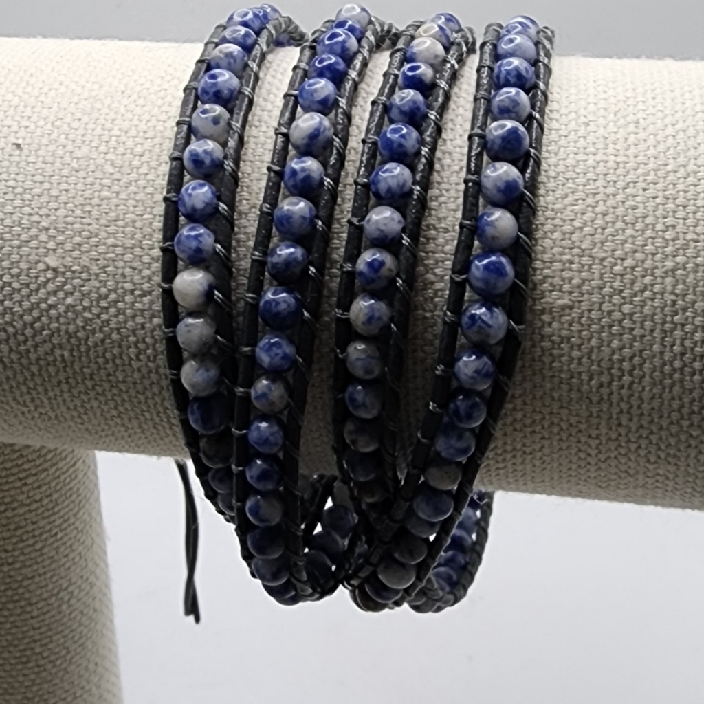 Lulu Dharma Handmade Wrap Bracelet Blue Stone Adjustable 34